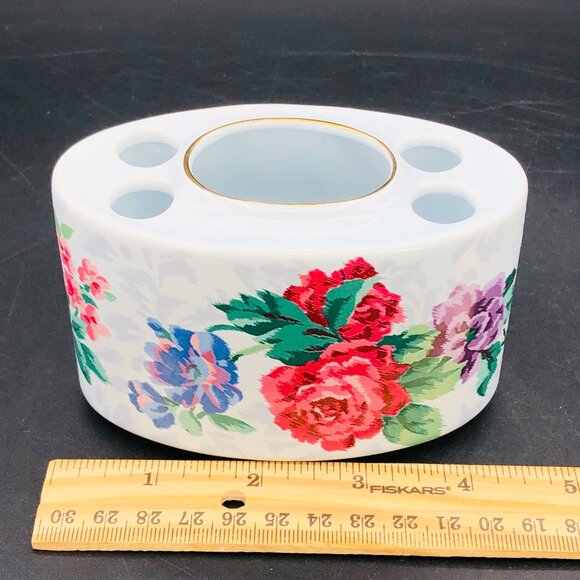 80s Otagiri VICTORIAN ROSE Porcelain Toothbrush Toothpaste Holder, Kimeko Ikeda - Picture 9 of 10